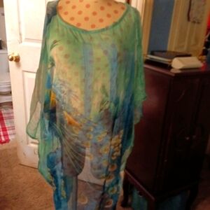Beach swimsuit coverup or Camino dress. Beautiful peacock designs. OSFA